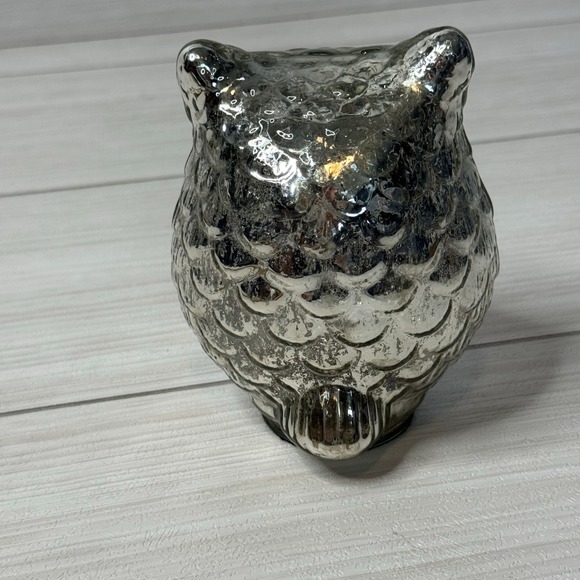 Mercury Glass Owl Figurine Silver Distressed Vintage Style Home Decor Accent - Picture 3 of 8